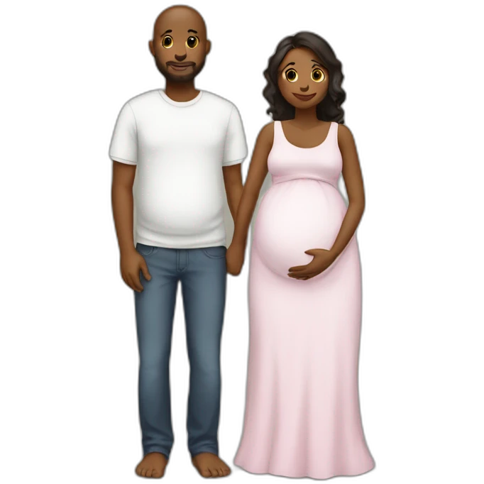 Pregnant wife and husband no face hair emoji