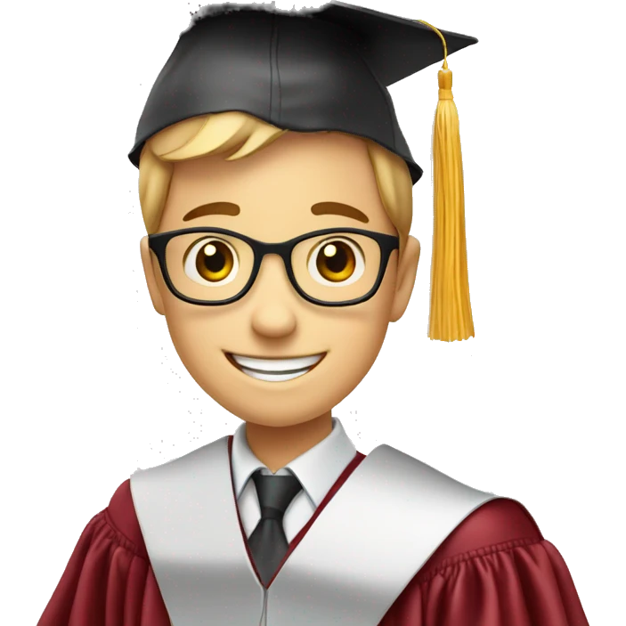 happy schoolboy with graduation hat and graduation paper emoji
