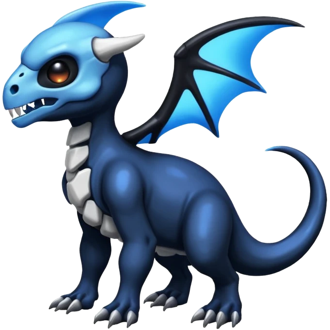 Shiny Dark Black And Blue Duskull-Cubone-Salandit-Fakémon-hybrid-creature (full body)  emoji