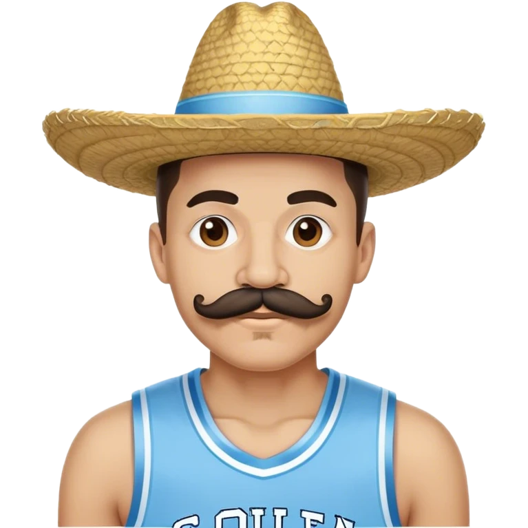 With an oversized handlebar mustache, wearing a colorful sombrero and a Carolina Tar Heels basketball jersey emoji