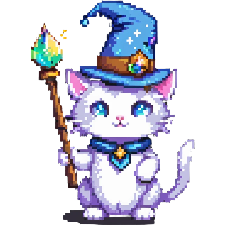 wizard cat with a pointy hat and magic wand emoji