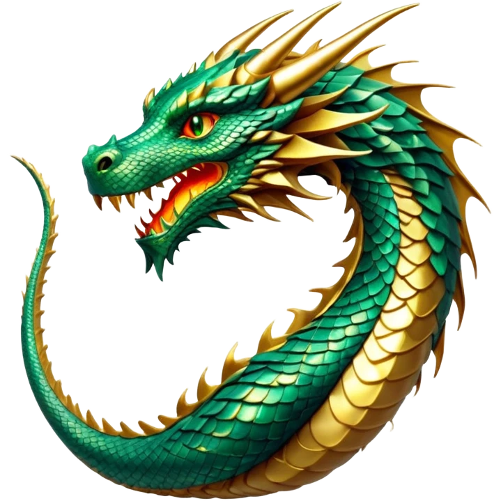 cinematic-noble-dragon-portrait-emoji,-poised-and-majestic,-with-a-sinuous,-elongated-body-covered-in-intricately-detailed,-shimmering-scales-in-hues-of-emerald-and-gold,-and-piercing,-fiery-eyes-that-reflect-ancient-wisdom; emoji