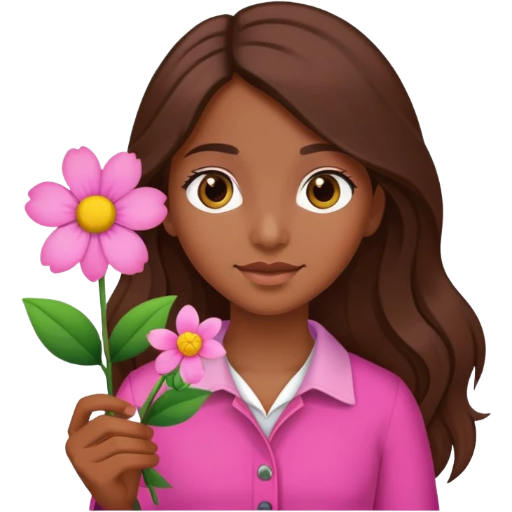 brown long haired girl in pink with a flower emoji