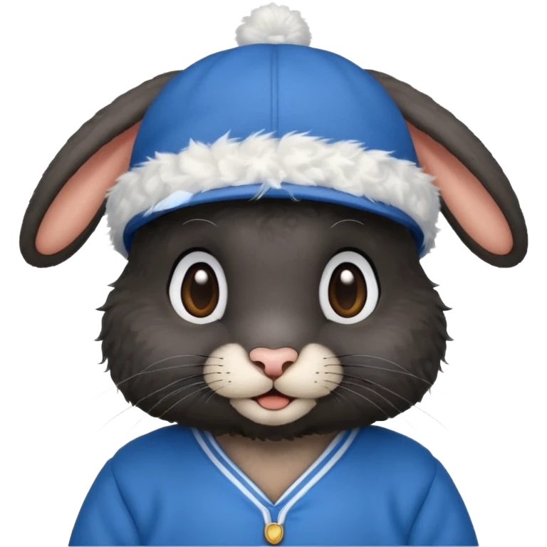 curly black rabbit with blue jersey and hat emoji