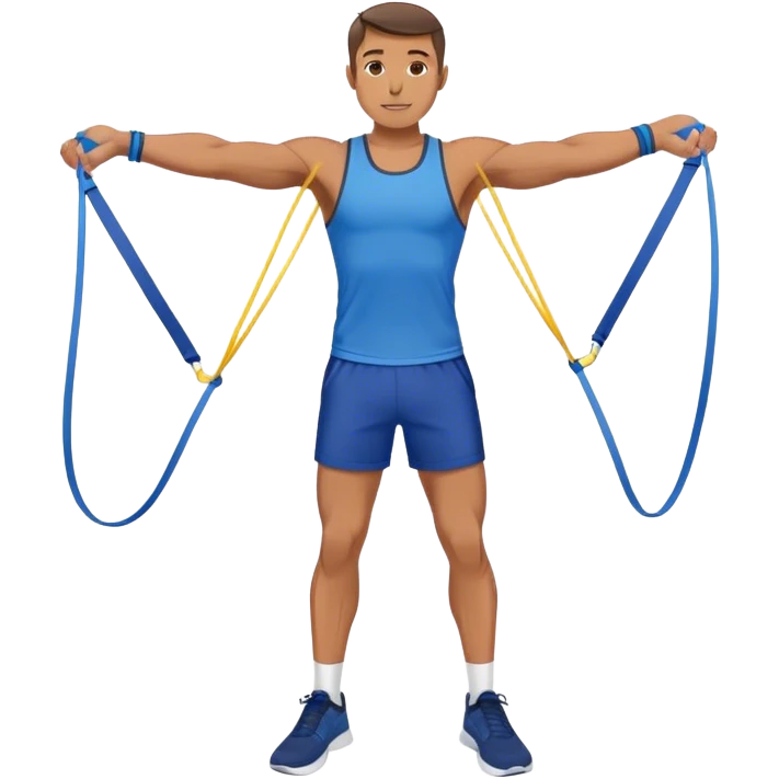 fit man with blue shorts resistance bands exercises emoji