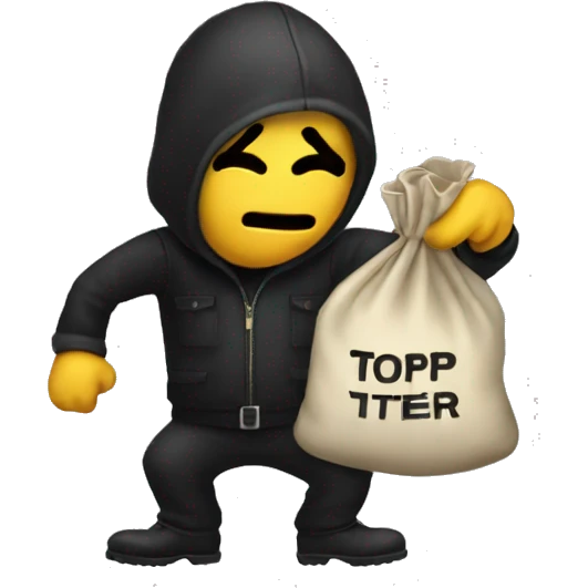 Thief stealing money bag with the word Toptier embroidered on it emoji