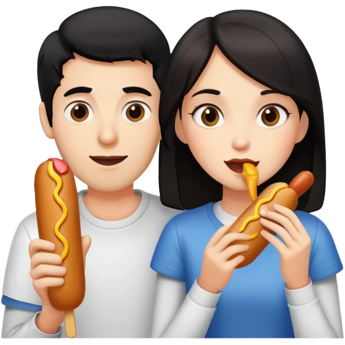 black-haired guy and brunette girl eating corndogs emoji