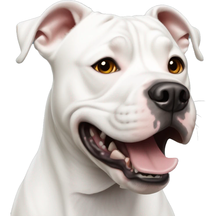 Full white Staffordshire Bull Terrier in shock emoji