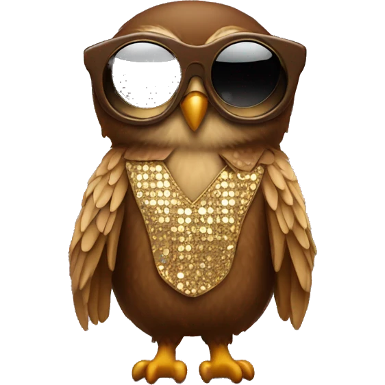 a brown owl emoji with sunglasses and a disco outfit on emoji