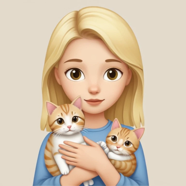 Blonde girl holds a tabby cat in her hands emoji