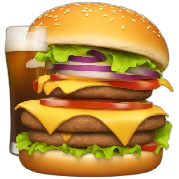 burger drinking a beer emoji