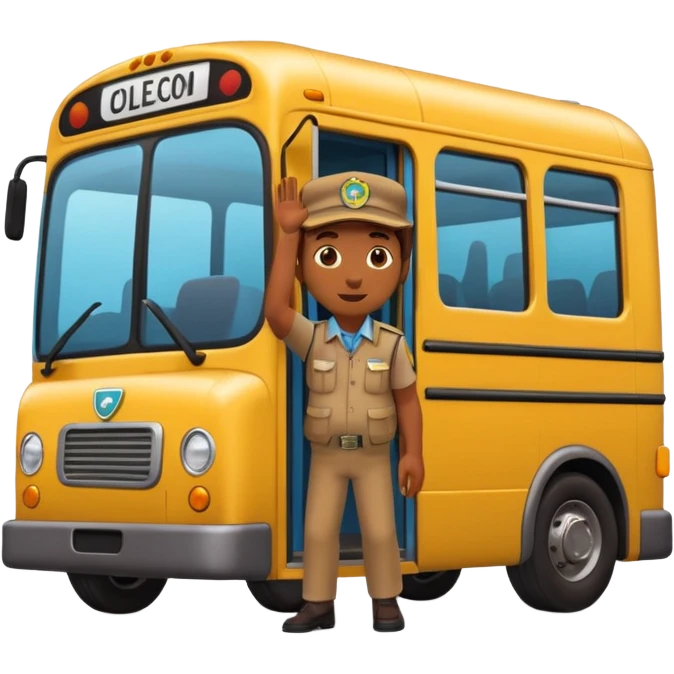 3D emoji of a Peruvian bus fare collector (“cobrador”), leaning out of a micro door calling passengers, dynamic pose, urban street vibe, vibrant colors, bold outlines, sticker illustration, transparent background emoji