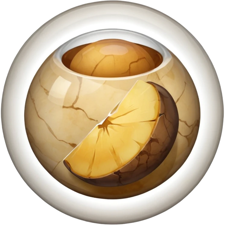 A glass marble with a half potato inside emoji