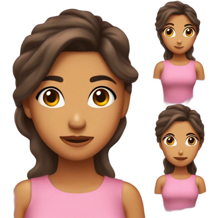 chica cabello castaño, ojos marrones, tez clara, vestido rosa, diferentes expresiones  emoji