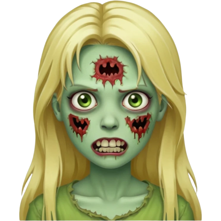 girl zombie with blonde long hair with teeth green skin and serious face emoji
