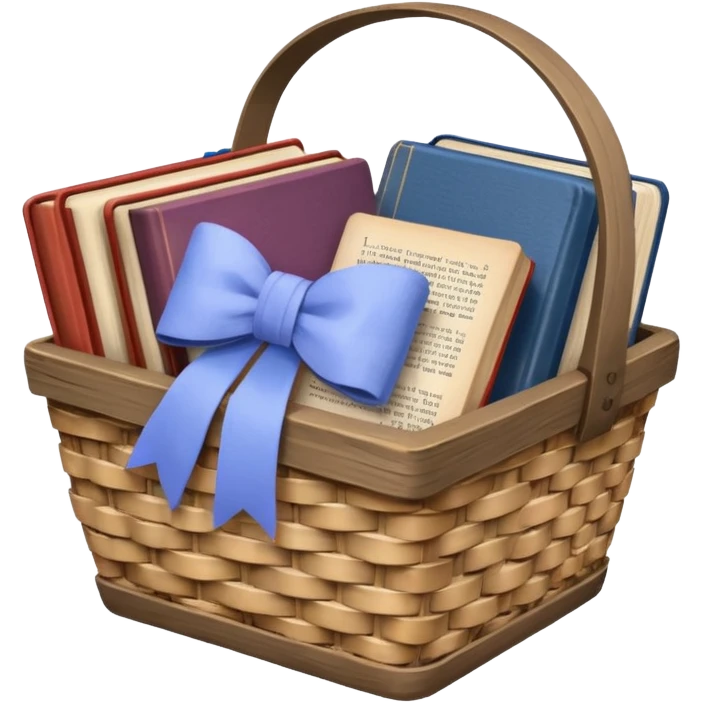 Basket with a Periwinkle bow and books emoji