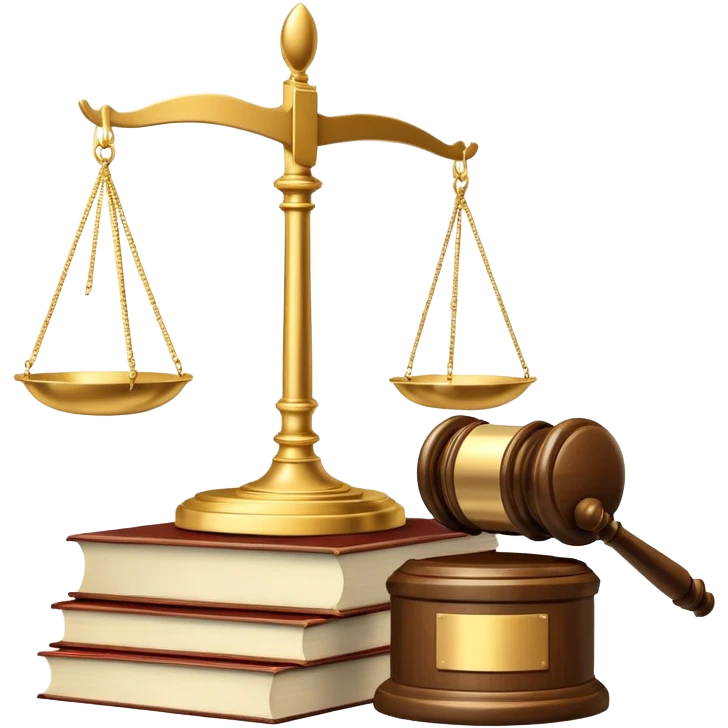 An icon featuring a gavel, legal scales, and a law book, symbolizing the study of law. The design includes a courthouse silhouette in the background, representing justice and legal systems. Transparent background highlights the principles of law and legal practice. emoji