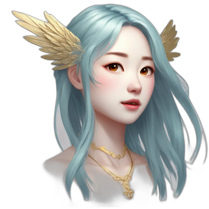Elusive hair, Wings, Choker, Colorless garden, Bathed in shadows, FOV 90 degrees, short lighting, L USM, Cold Colors, gilded technique, taiji, extremely hyper aesthetic, absurdres, emoji