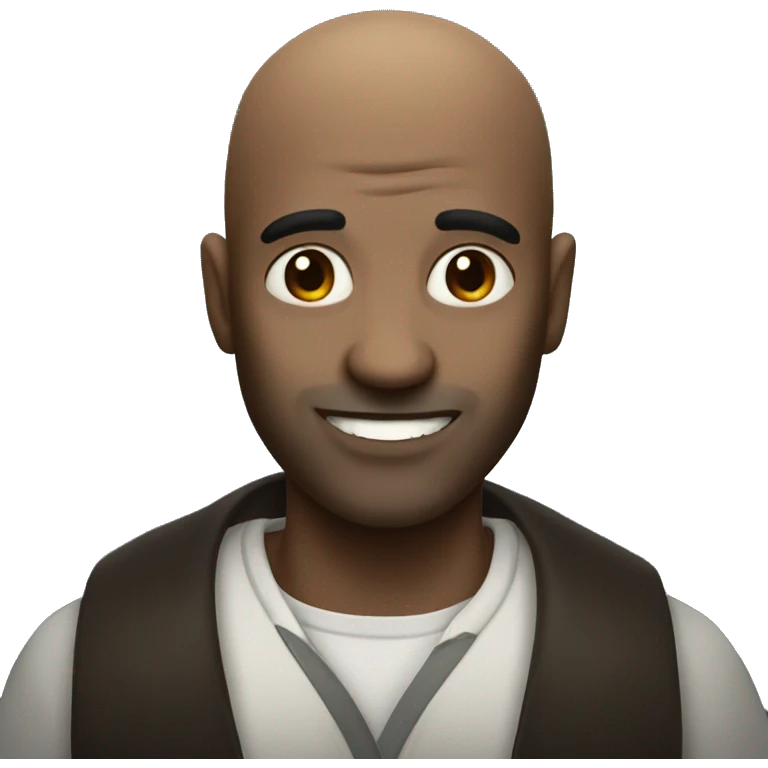 Dark bald man with mole on lip evil smile emoji
