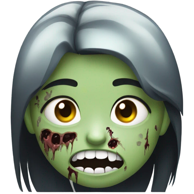 girl zombie with black long hair with teeth and serious face  emoji