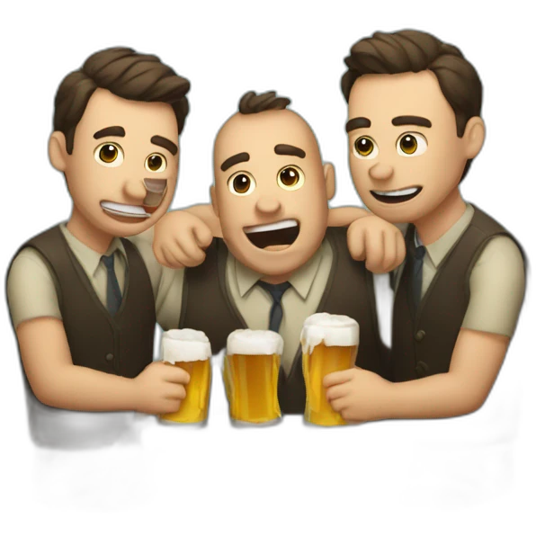 three drunk men drinking drinks and beer emoji