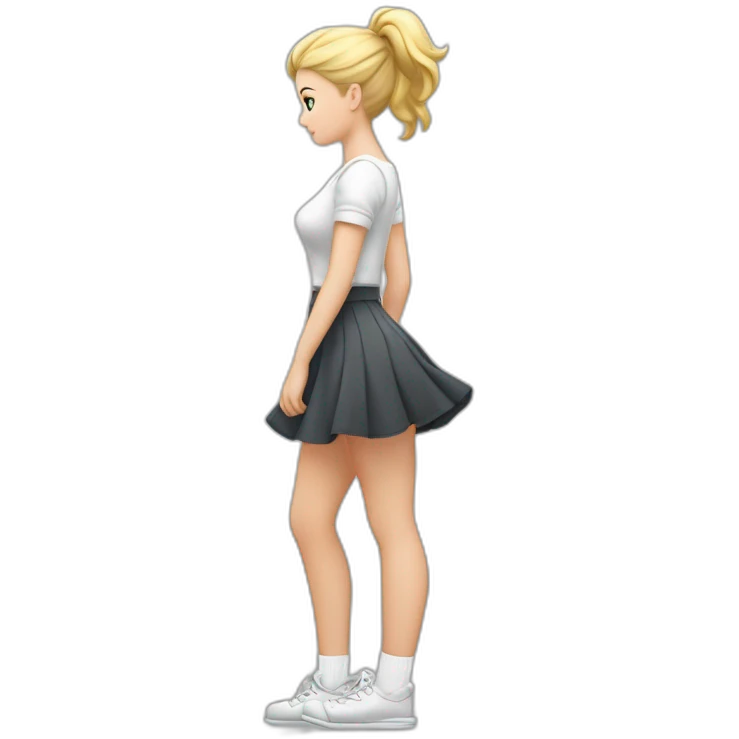 full-body-back-view-curvy-caucasian-beauty-in-small-skirt-lifted-by-strong-wind-butt-white-socks emoji