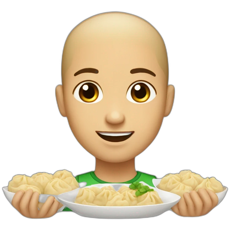 Light skin guy with a buzz cut eating 48 dumplings  emoji