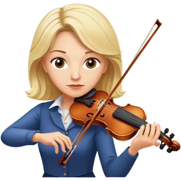 Middle-aged blonde woman playing violin, focused expression emoji