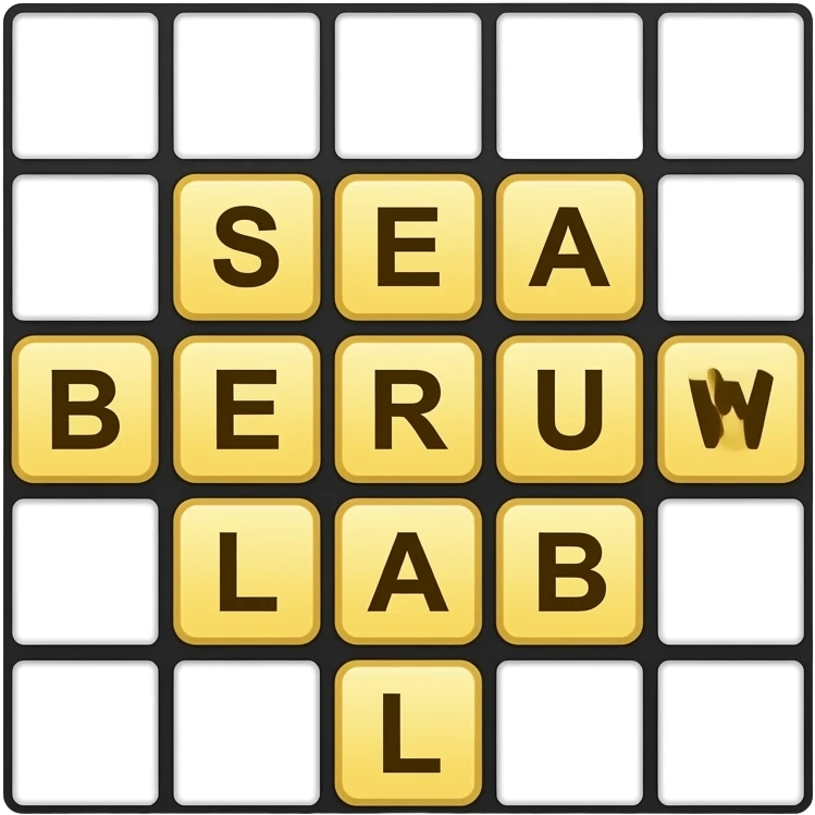 “Apple emoji style crossword puzzle app logo, clean rounded square icon, white background, black crossword grid, a few filled yellow letter tiles, soft shadows, minimal, glossy 3D emoji look emoji