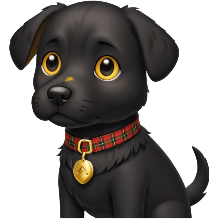 Medium size black dog with tartan collar emoji