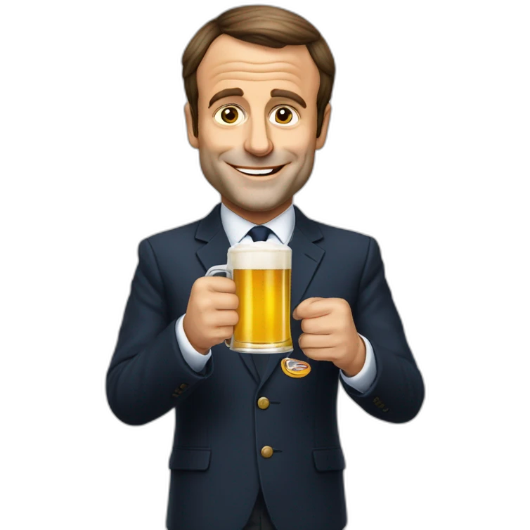 Emanuel macron avec une bierre emoji