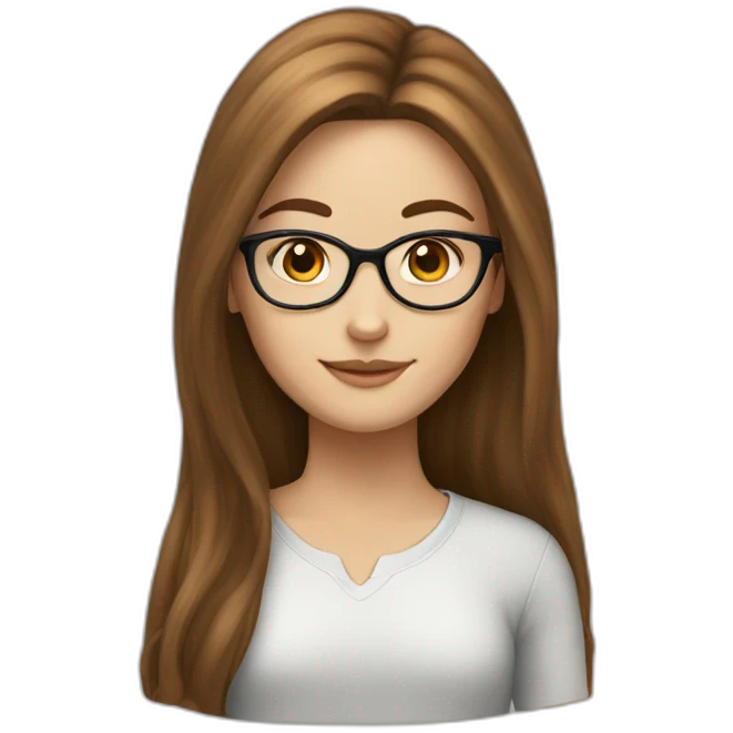White girl with long brown hair and glasses emoji
