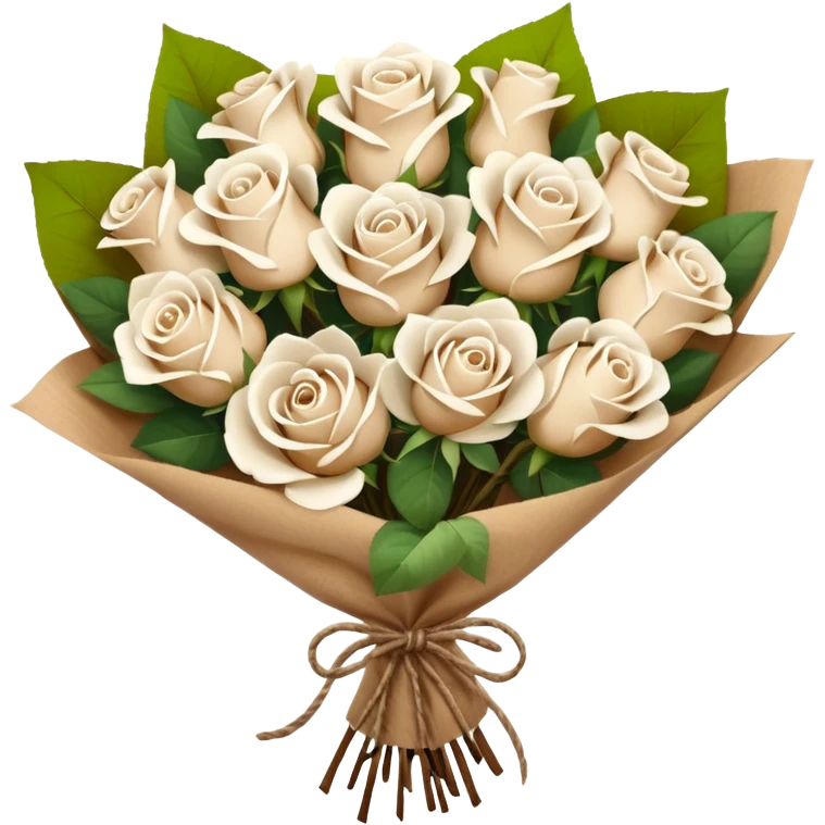 white roses bouquet in brown paper emoji