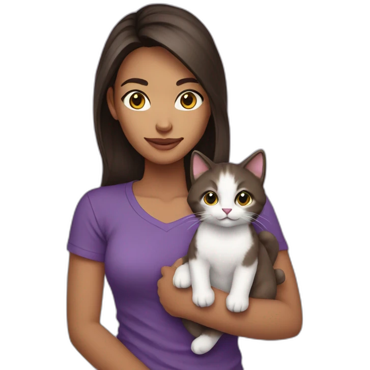 young-women,dark-long-brown-hair,using-purple-tshirt,holding-a-kitty emoji