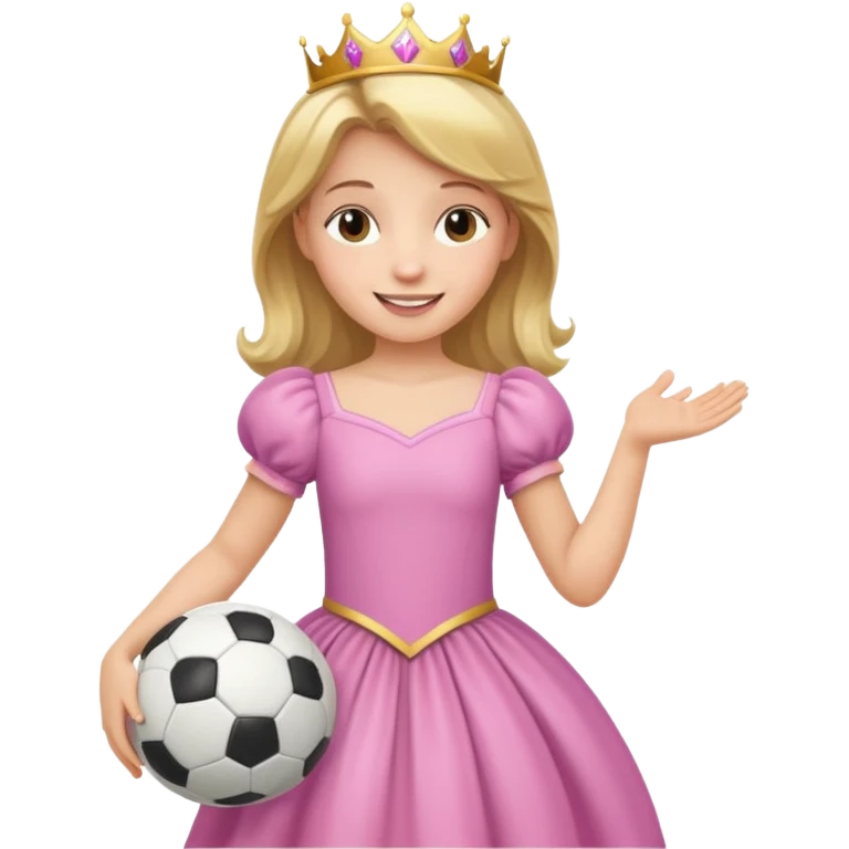 A girl in a princess dress holding a soccer ball emoji