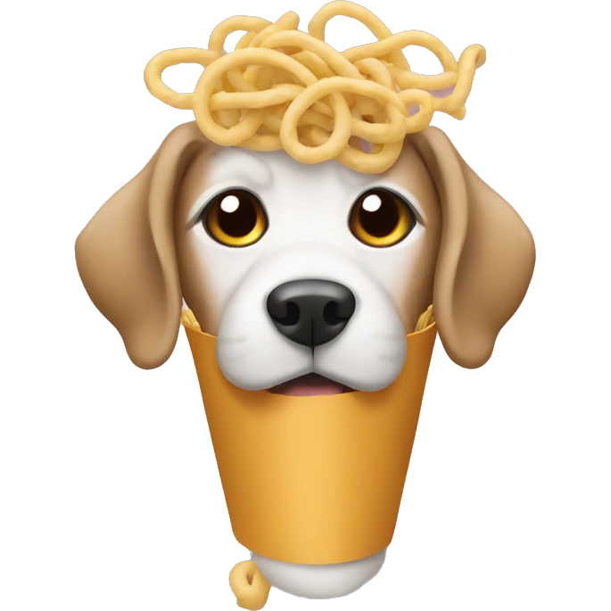 Dog wearing noodles emoji
