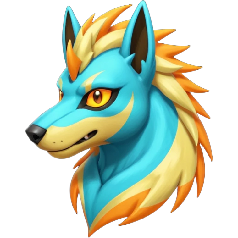 Cyan manectric-Electrike-Zeraora-Houndoom-fusion with neon-green stripes and orange eyes  emoji