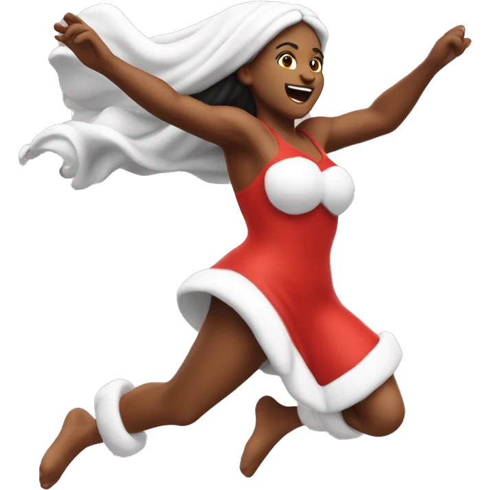 Spring goddess sprinting, with a large stride and arms outstretched, in a red santa costume emoji