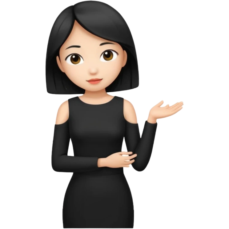asian young woman in shoulder closed black dress emoji