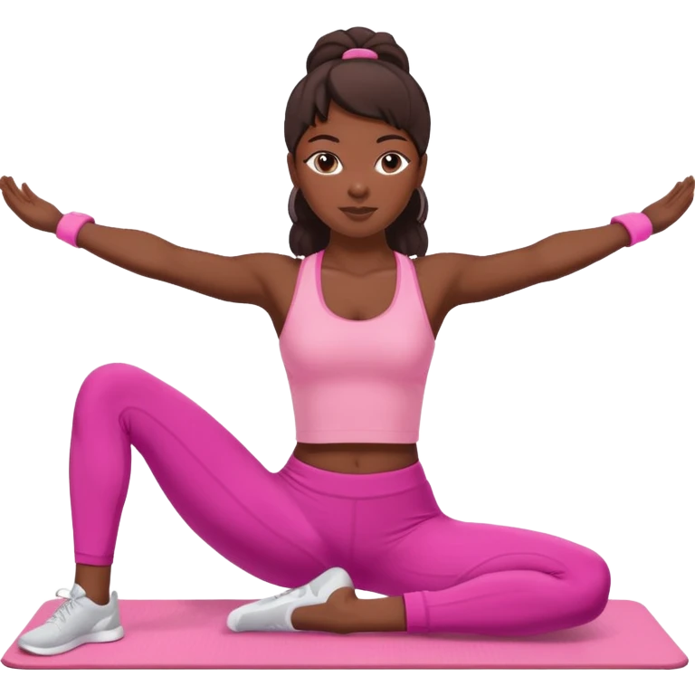 dark-skinned woman doing Pilates in pink sportswear emoji