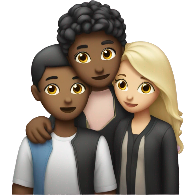two girls and a genderfluid person kissing emoji