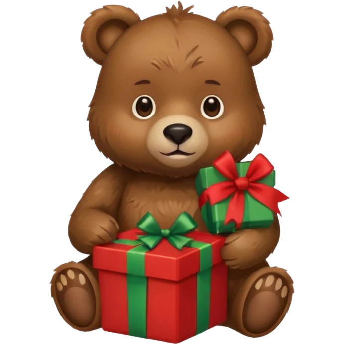 bear holding christmas box and iphone emoji
