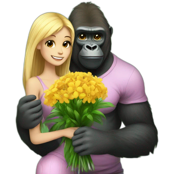 Gorilla giving flowers to a blonde girl emoji