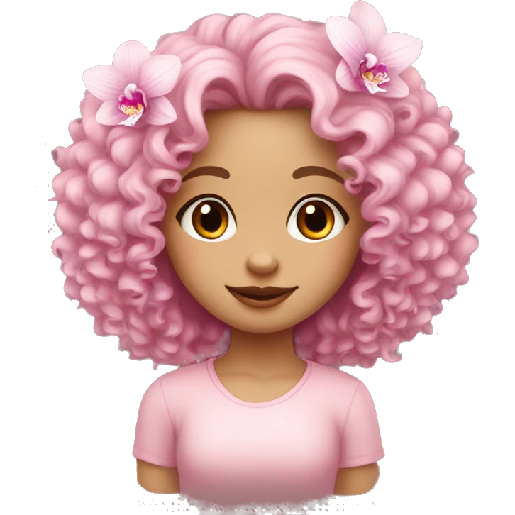 Orchid flower pastel pink and cute European curly girl   emoji