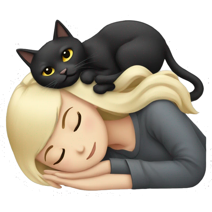Blonde girl sleeping with a black cat and a grey cat  emoji