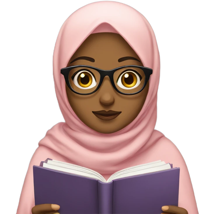 a girl using hijab and glasses read a book emoji