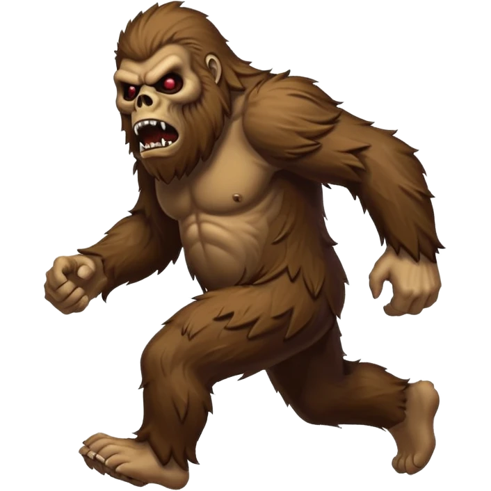 An angry sasquatch running full speed to the right in "blitzkrieg" mode. In the style of you bleeding skull art emoji