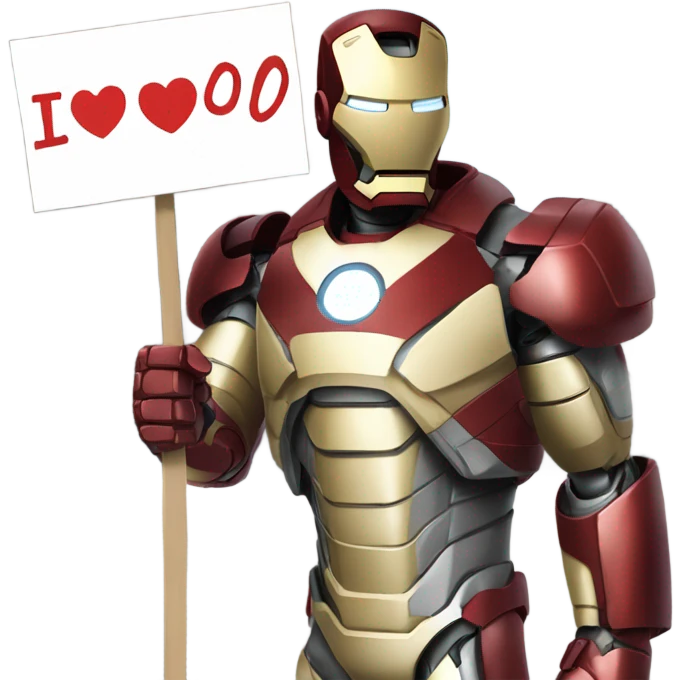 Iron man holding a sign that says I love you 3000 emoji