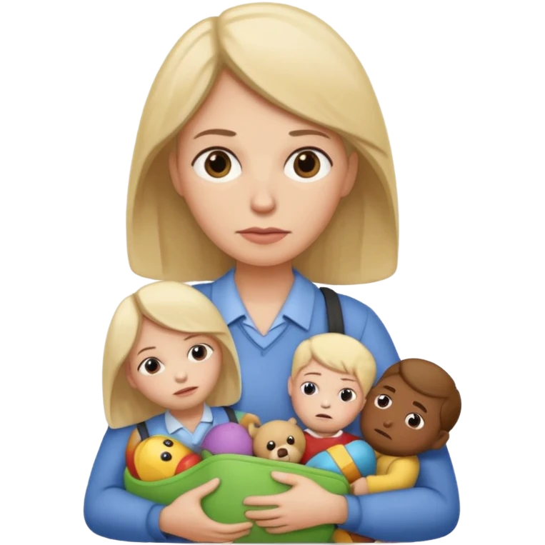 A teacher carrying children’s toys while looking exhausted. emoji