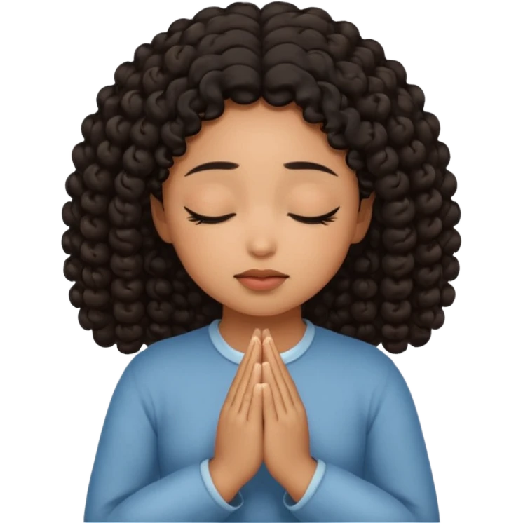 brown girl praying curls black hair and eyes closed emoji